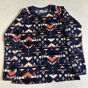 Columbia Women's Sweater Medium Blue Fleece Aztec Crew Neck Long Sleeve Pullover